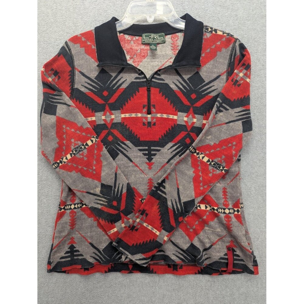 Lauren Ralph Lauren Sweater Womens XL Aztec Pullover Half Zip
